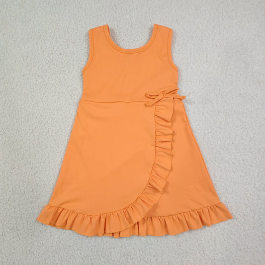 GSD3767 Solid Orange Bows Ruffle Sleeveless Yoga Dresses for Girls 202607 RTS