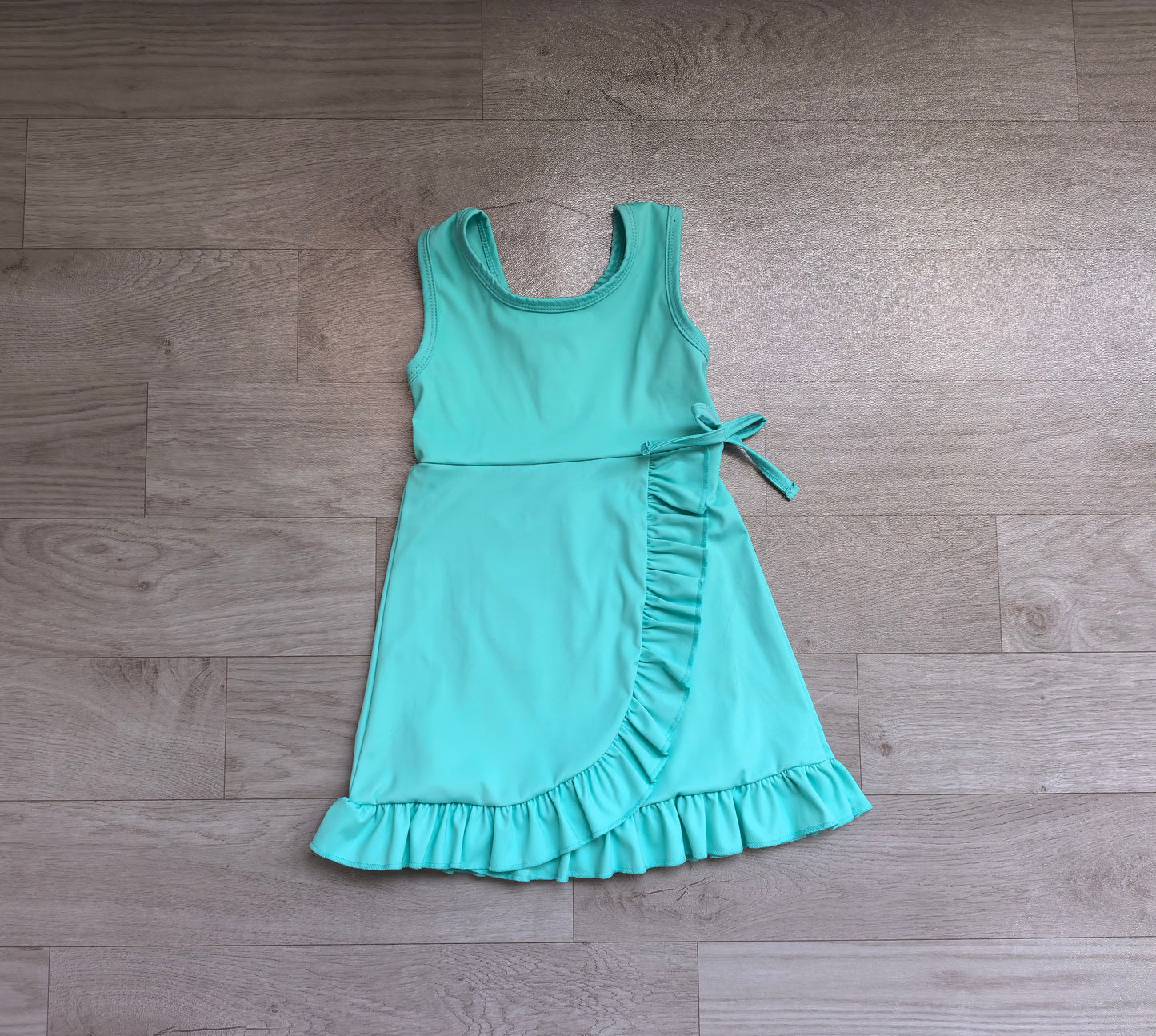 NO MOQ Preorder GSD3768 Solid Blue Green Bows Ruffle Sleeveless Yoga Dresses for Girls 202607