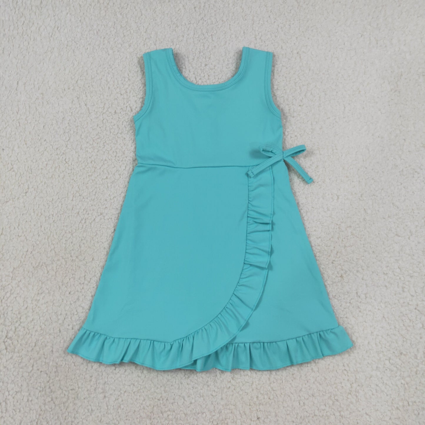 GSD3768 Solid Color Blue Color Ruffles Yoga Girl's Dress Onesie
