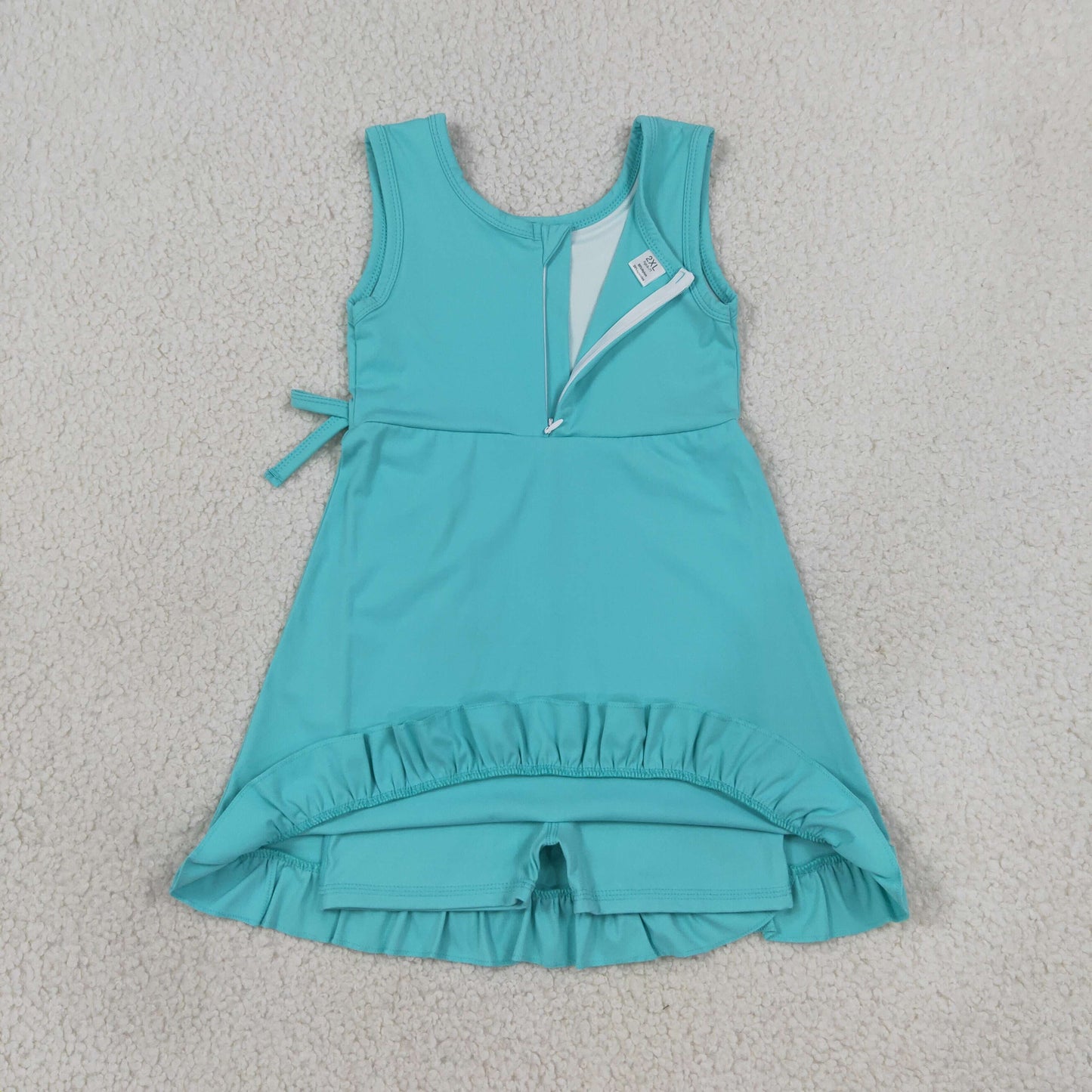 GSD3768 Solid Color Blue Color Ruffles Yoga Girl's Dress Onesie