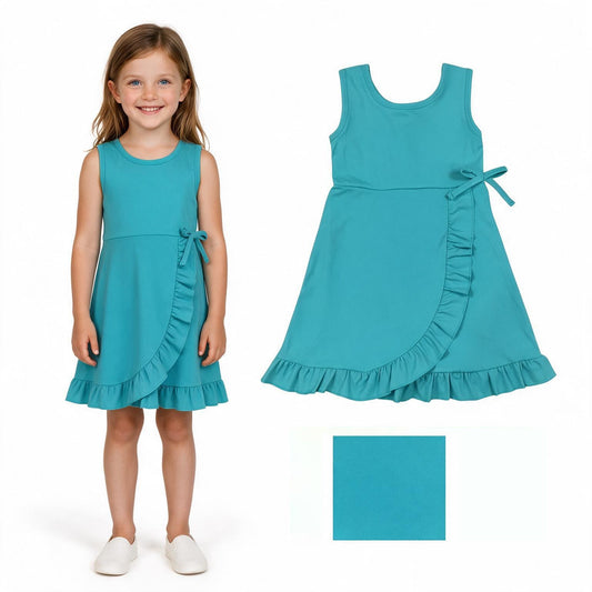 GSD3768 Solid Color Blue Color Ruffles Yoga Girl's Dress Onesie