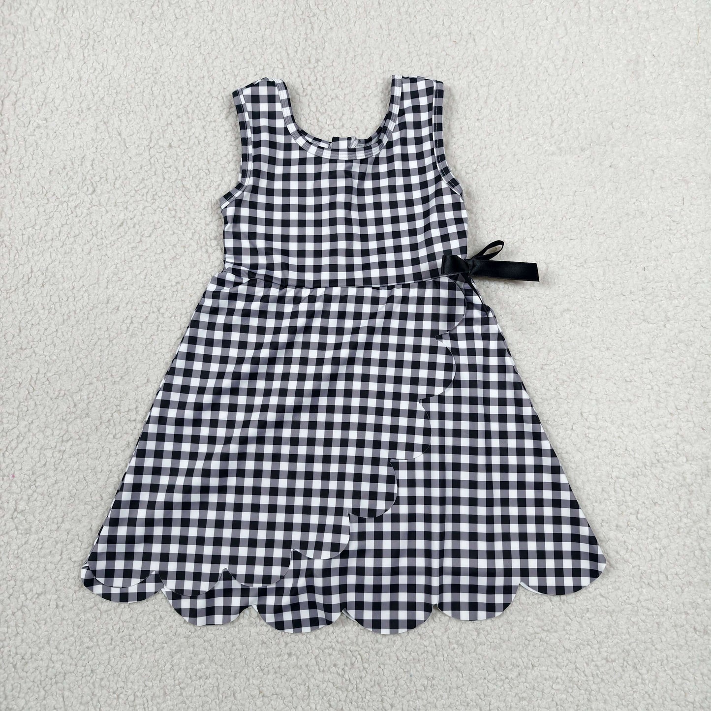 GSD3777 Solid Black Plaid Bows Ruffle Sleeveless Yoga Dresses for Girls 202606 RTS