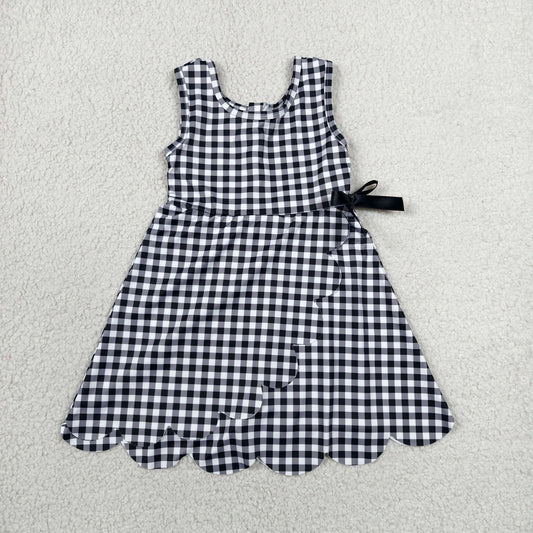GSD3777 Solid Black Plaid Bows Ruffle Sleeveless Yoga Dresses for Girls 202606 RTS