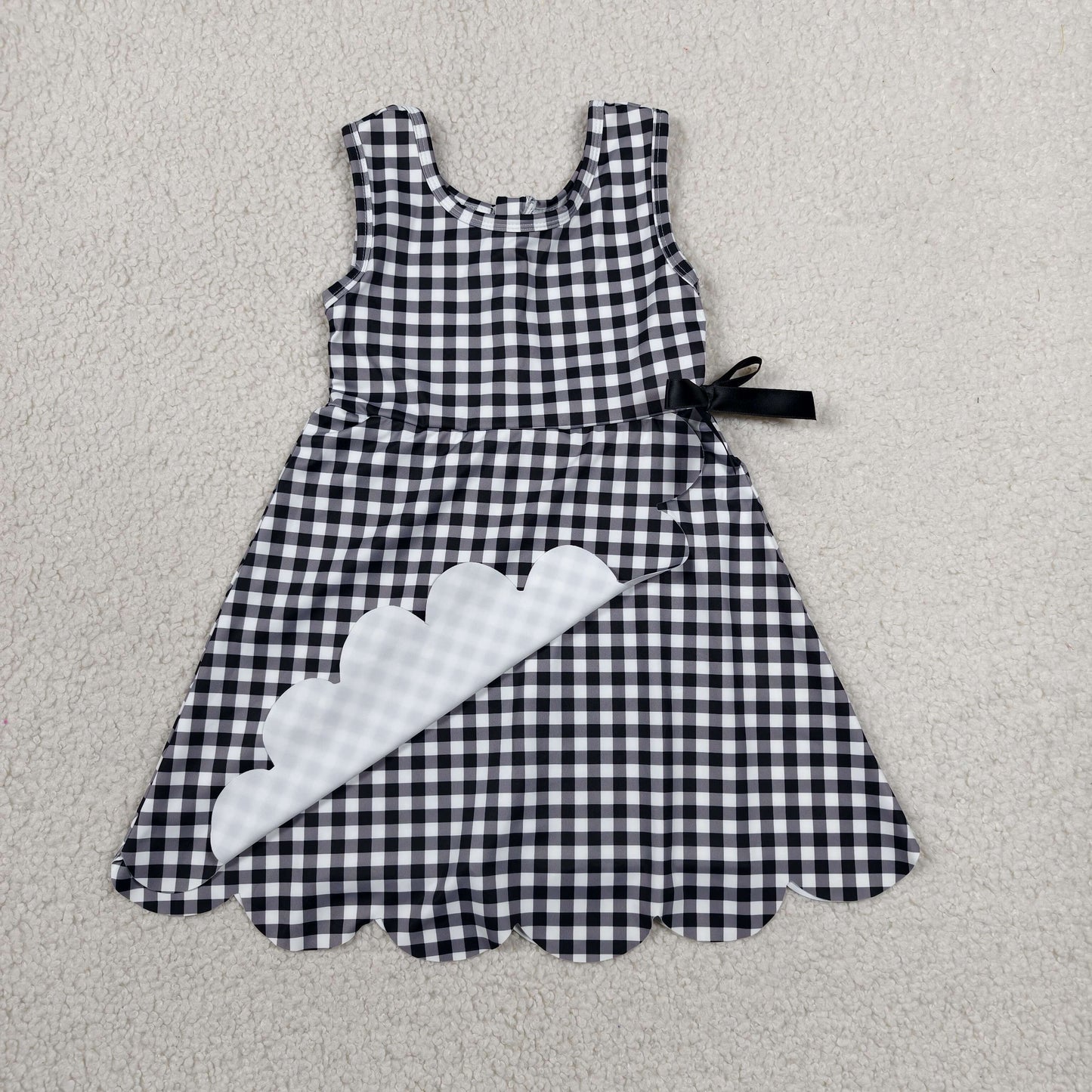 GSD3777 Solid Black Plaid Bows Ruffle Sleeveless Yoga Dresses for Girls 202606 RTS