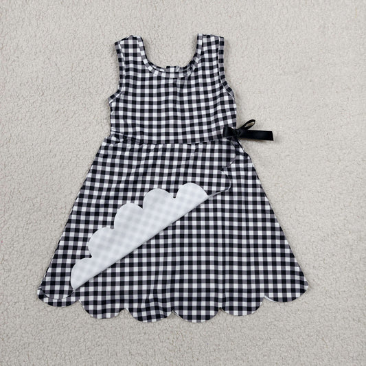GSD3777 Solid Black Plaid Bows Ruffle Sleeveless Yoga Dresses for Girls 202606 RTS