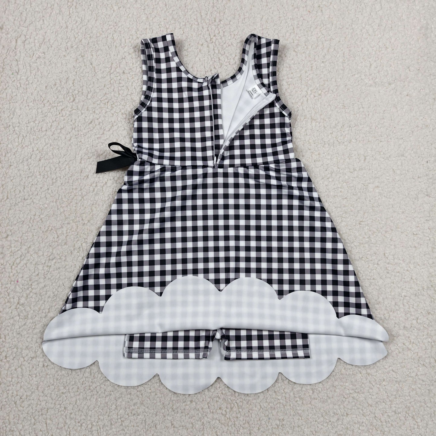 GSD3777 Solid Black Plaid Bows Ruffle Sleeveless Yoga Dresses for Girls 202606 RTS