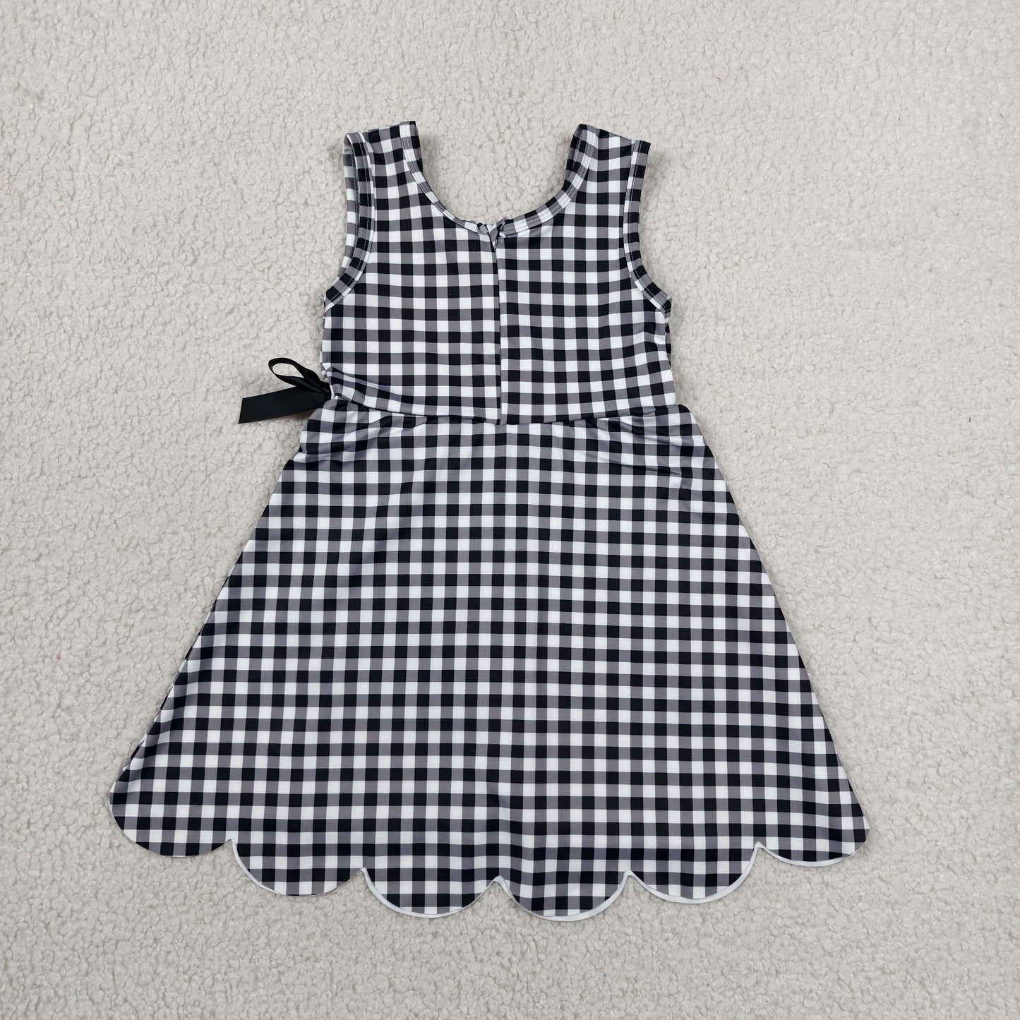 GSD3777 Solid Black Plaid Bows Ruffle Sleeveless Yoga Dresses for Girls 202606 RTS