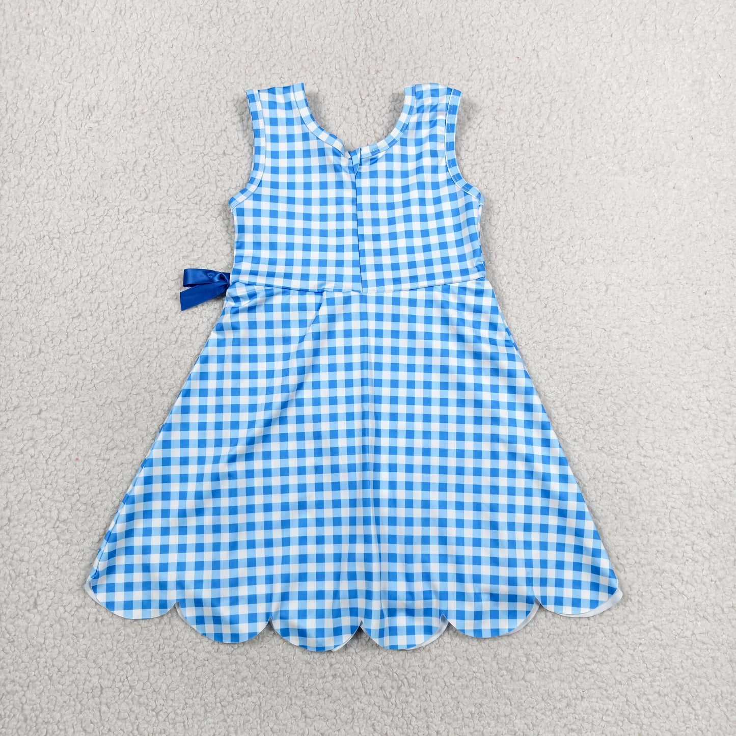 GSD3778 Solid Blue Plaid Bows Ruffle Sleeveless Yoga Dresses for Girls 202606 RTS