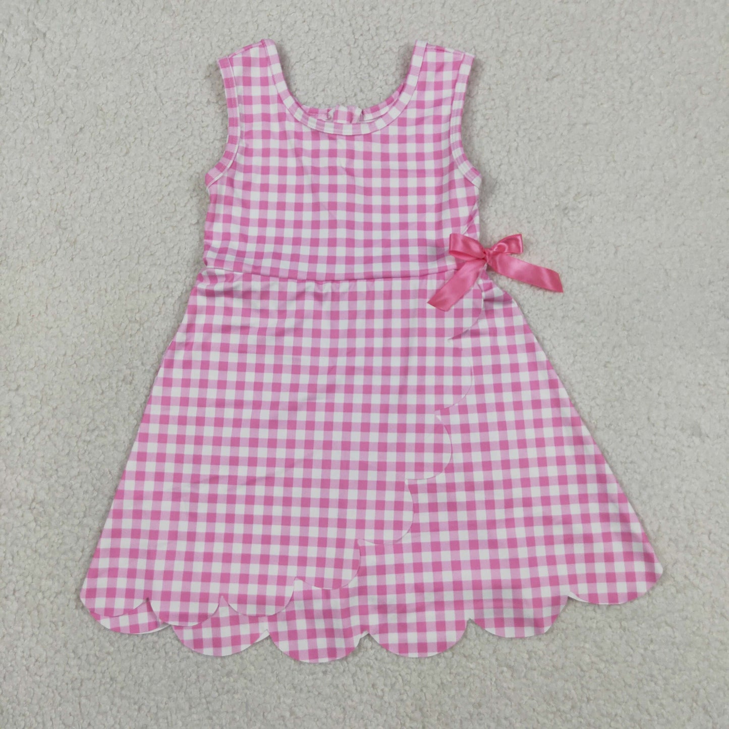 GSD3779 Solid Pink Plaid Bows Ruffle Sleeveless Yoga Dresses for Girls 202605 RTS