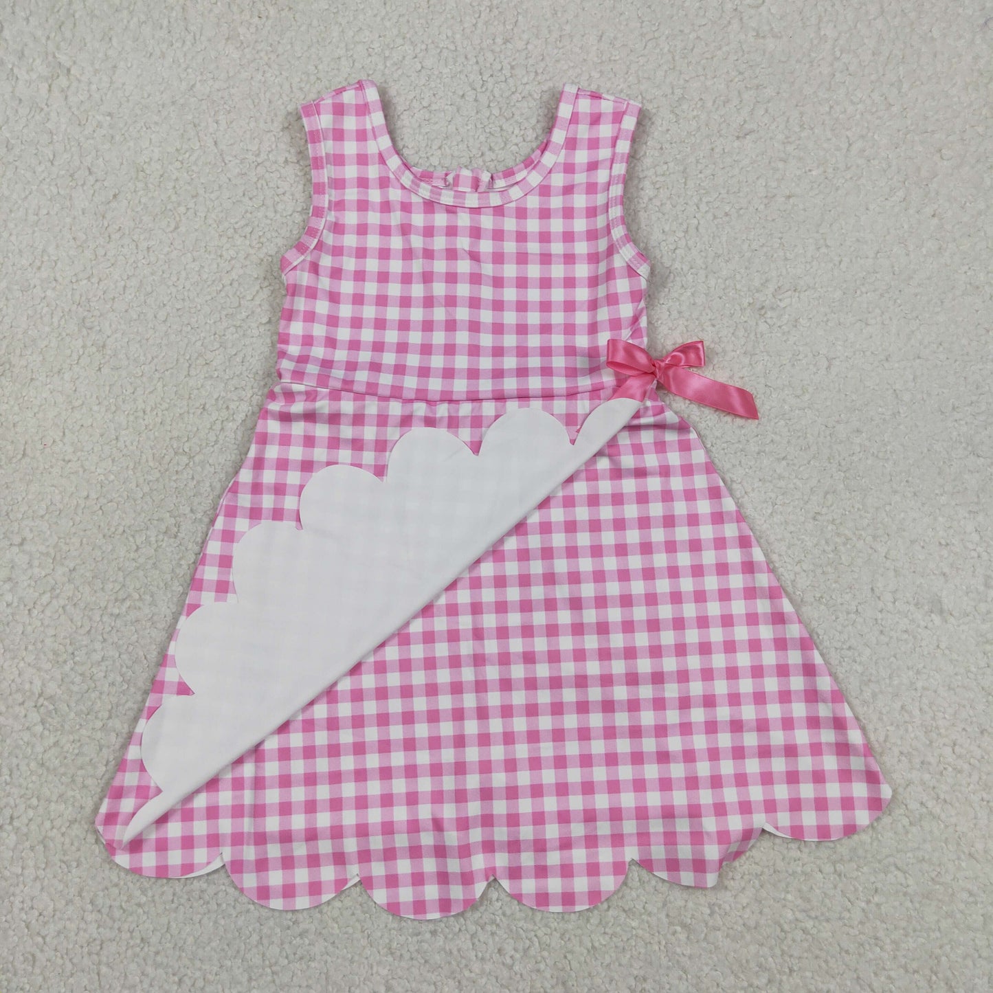 GSD3779 Solid Pink Plaid Bows Ruffle Sleeveless Yoga Dresses for Girls 202605 RTS
