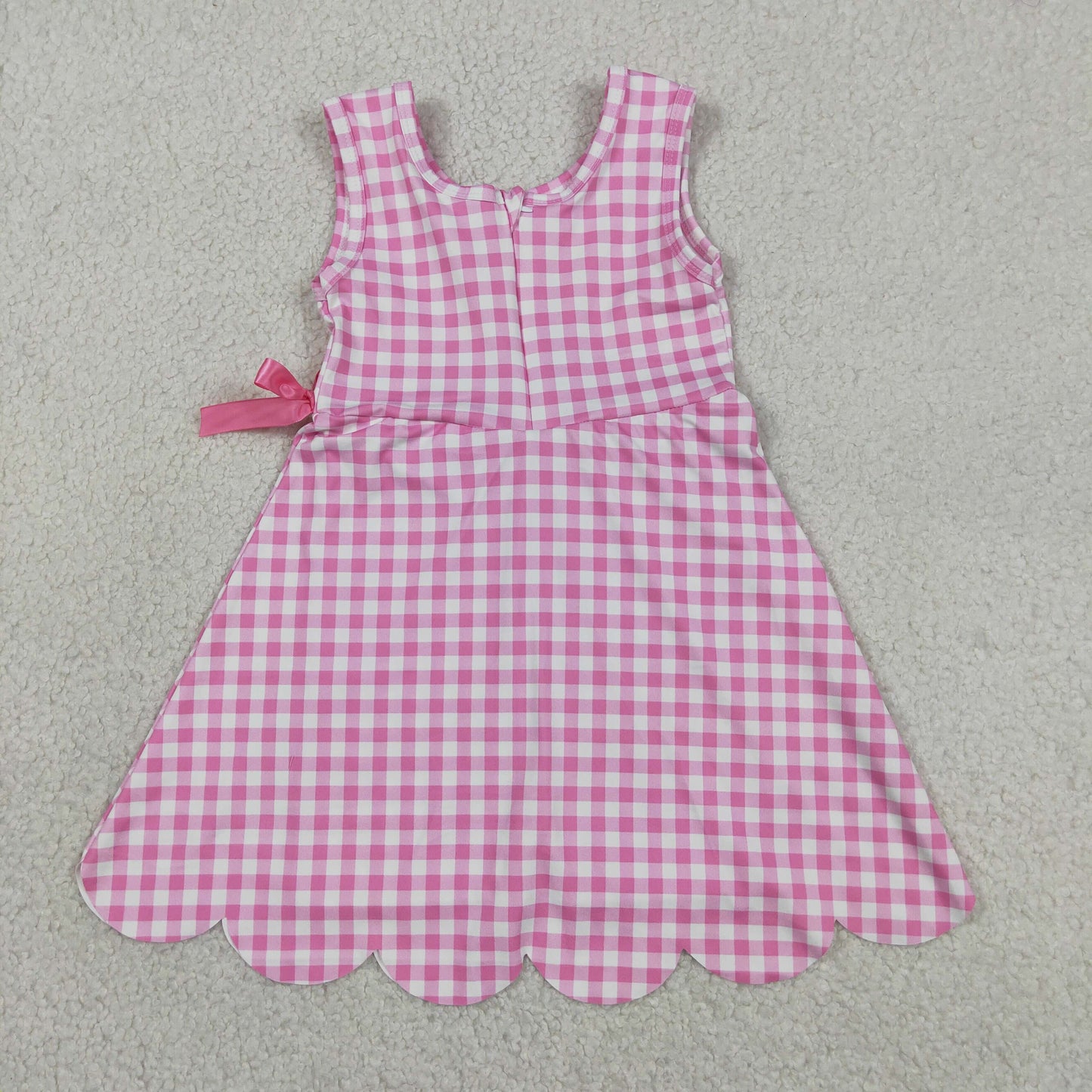 GSD3779 Solid Pink Plaid Bows Ruffle Sleeveless Yoga Dresses for Girls 202605 RTS