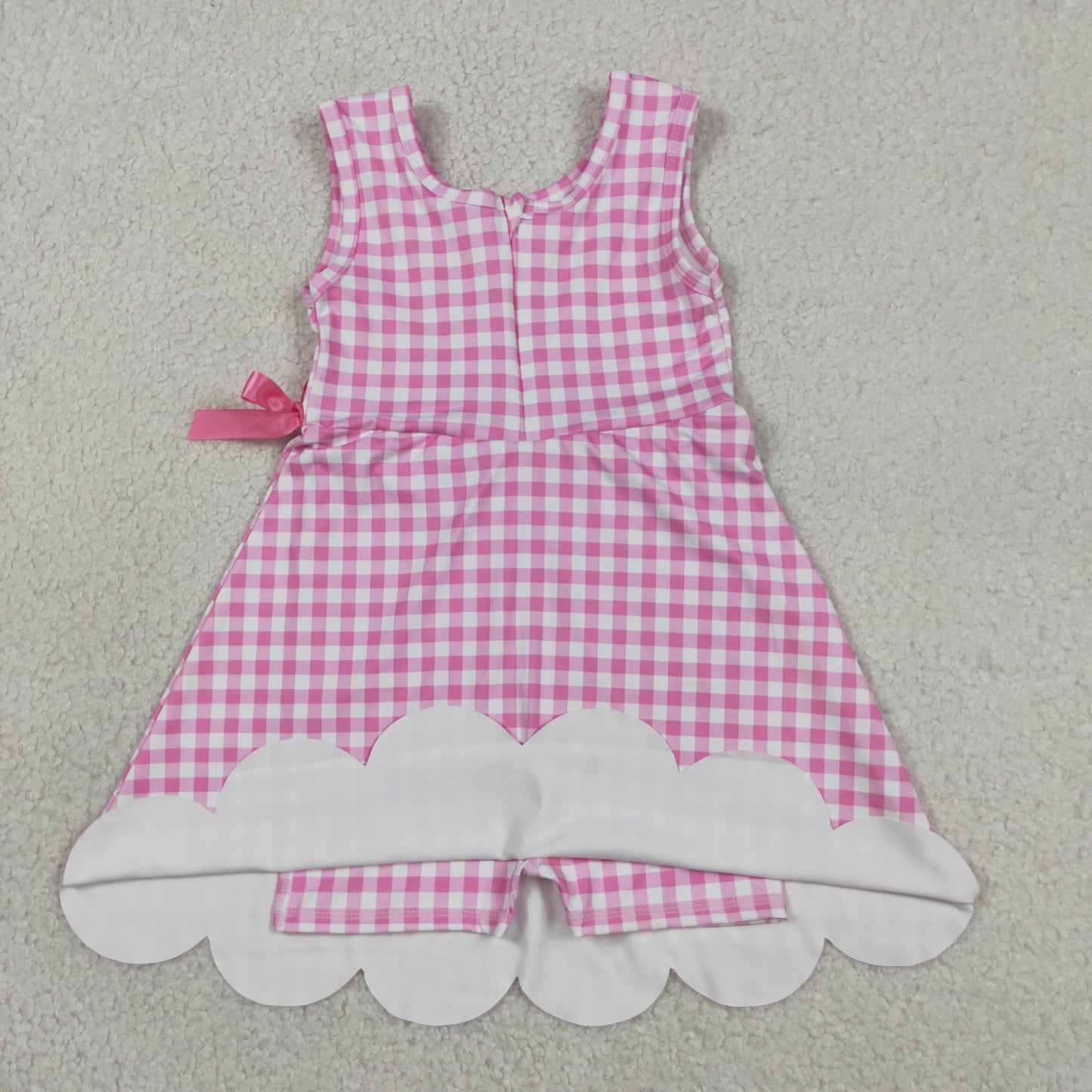 GSD3779 Solid Pink Plaid Bows Ruffle Sleeveless Yoga Dresses for Girls 202605 RTS