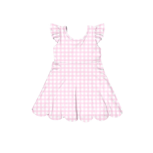 MOQ 5 PCS Preorder GSD3796 Pink Plaid Ruffle Flying Sleeve Yoga Dresses for Girls 202602