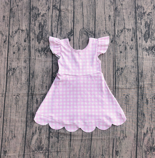 NO MOQ Preorder GSD3796 Pink Plaid Ruffle Flying Sleeve Yoga Dresses for Girls 202604