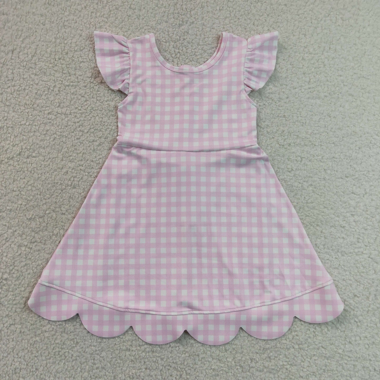 GSD3796 Pink Plaid Ruffle Flying Sleeve Yoga Dresses for Girls 202607 RTS