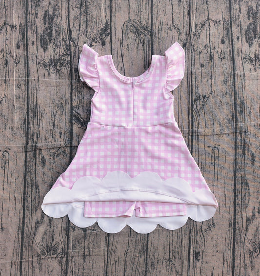 NO MOQ Preorder GSD3796 Pink Plaid Ruffle Flying Sleeve Yoga Dresses for Girls 202604