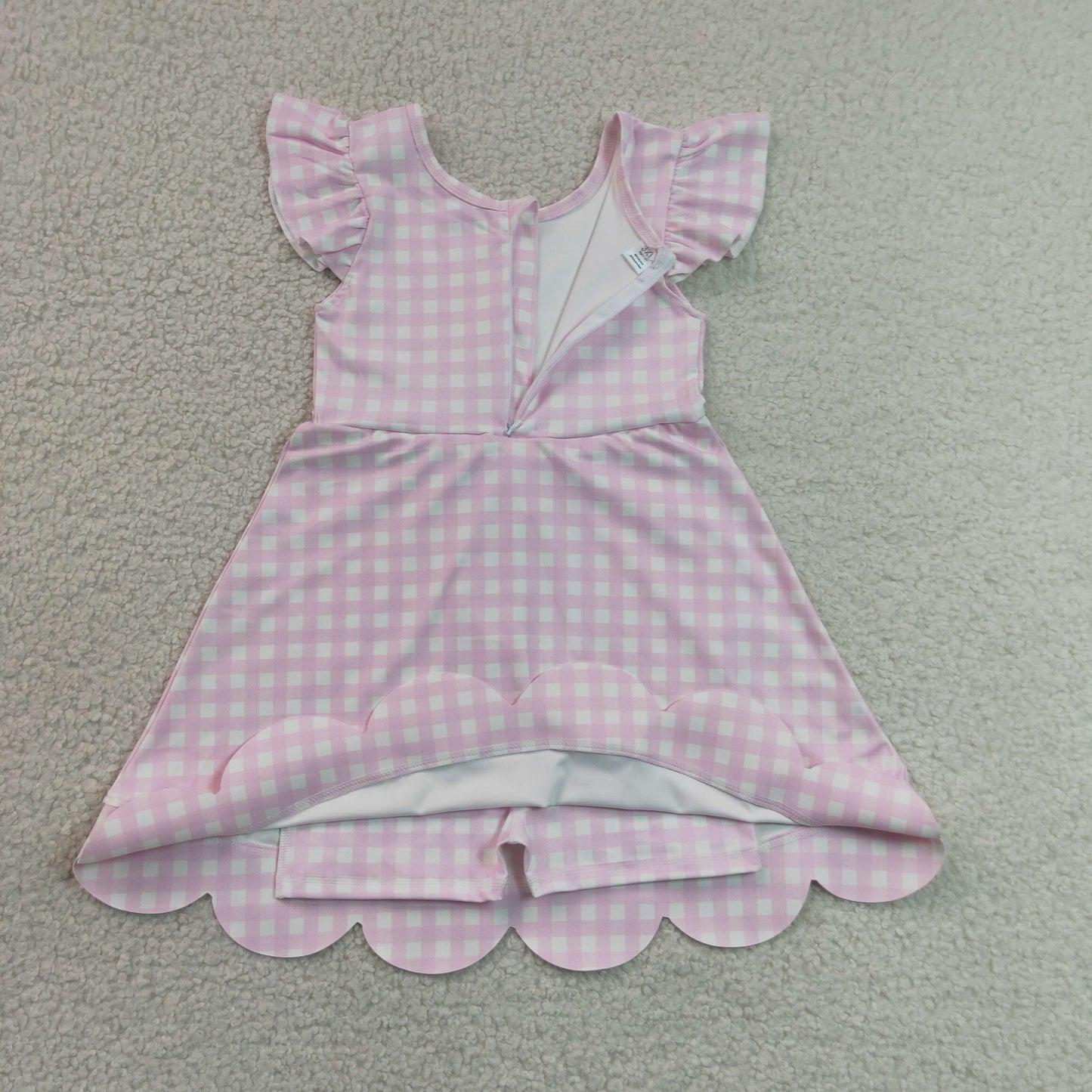 GSD3796 Pink Plaid Ruffle Flying Sleeve Yoga Dresses for Girls 202607 RTS