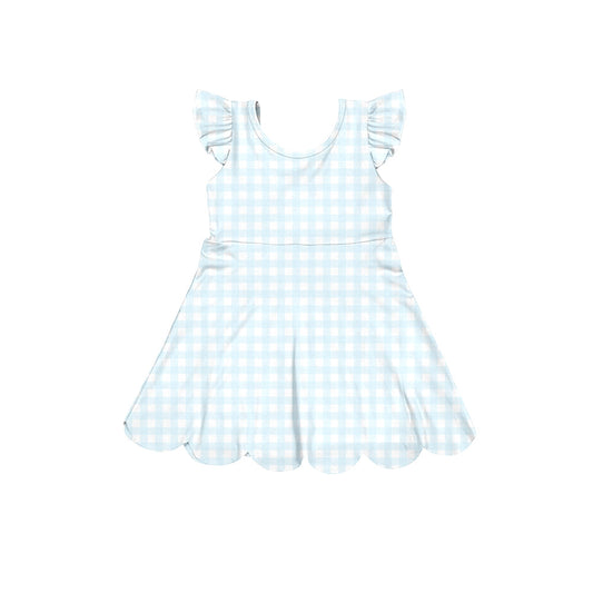 MOQ 5 PCS Preorder GSD3797 Light Blue Plaid Ruffle Flying Sleeve Yoga Dresses for Girls 202602