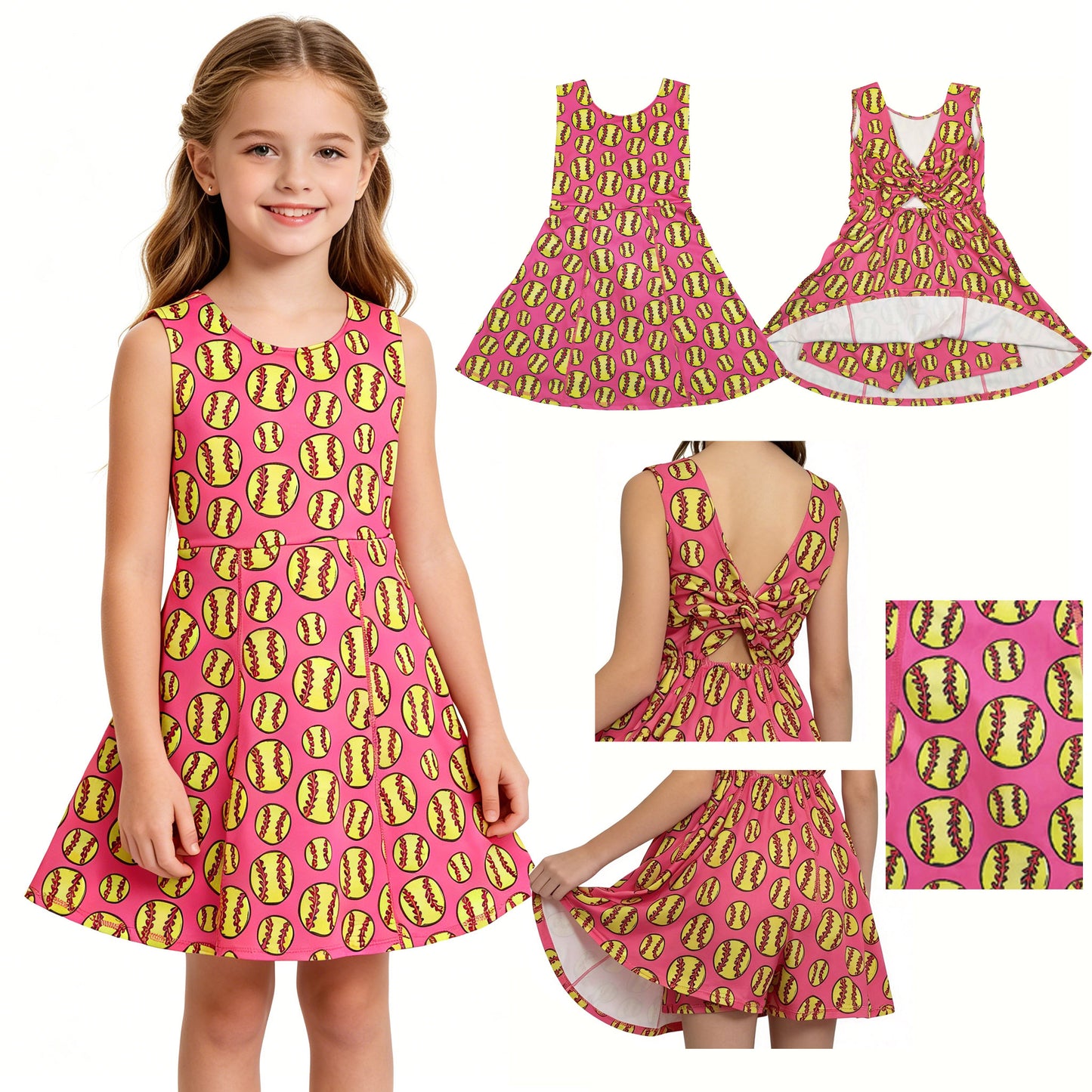 GSD3800 Softball Rose Red Yoga Dresses for Girls 202604 RTS
