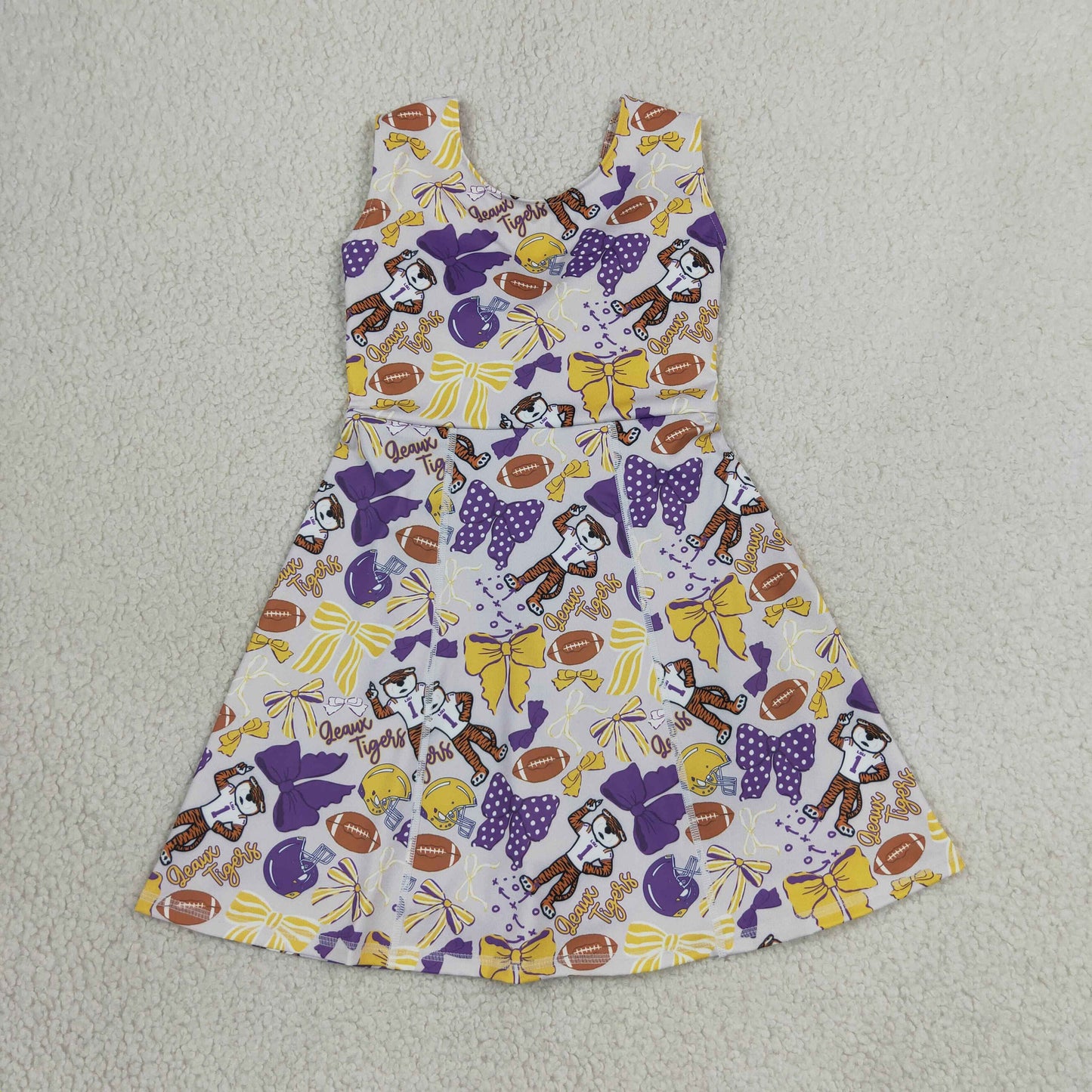 GSD3801 GO TEAM Tiger Purple Bows Gray Yoga Dresses for Girls 202607 RTS