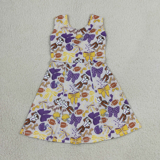 GSD3801 GO TEAM Tiger Purple Bows Gray Yoga Dresses for Girls 202607 RTS