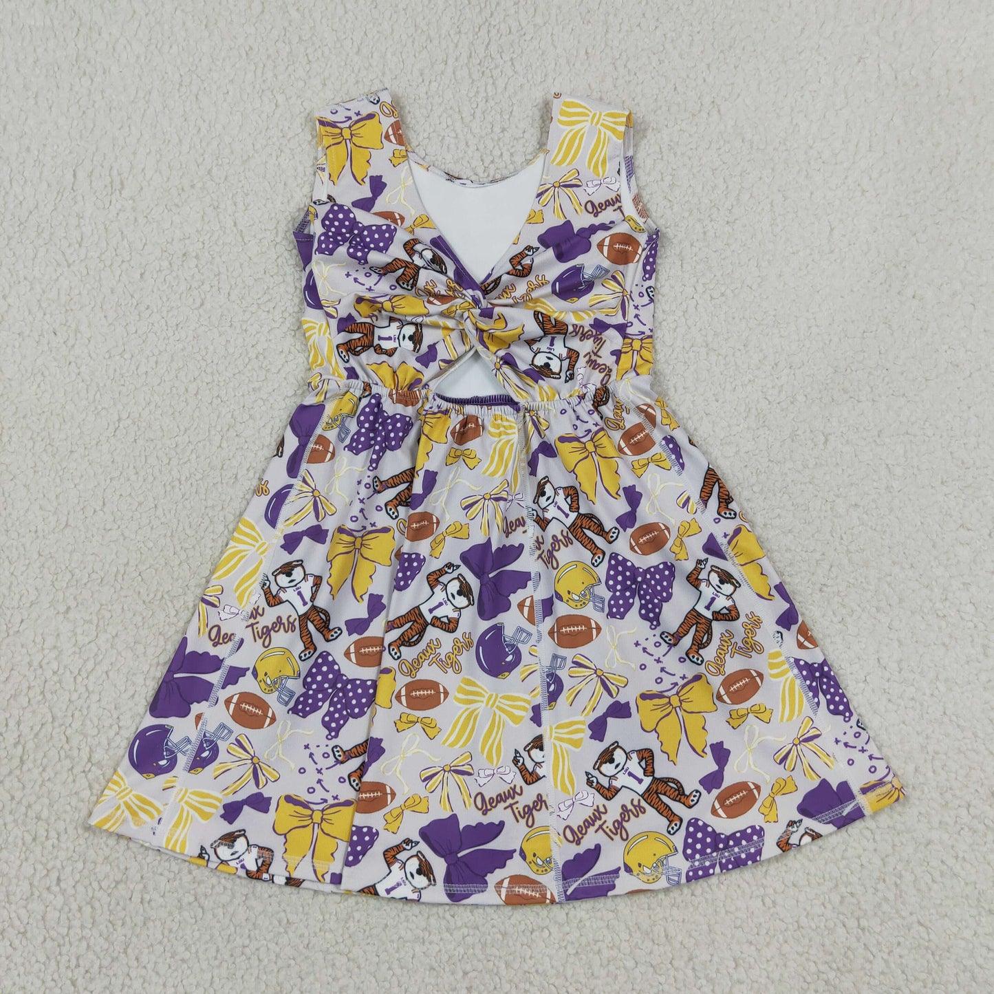 GSD3801 GO TEAM Tiger Purple Bows Gray Yoga Dresses for Girls 202607 RTS