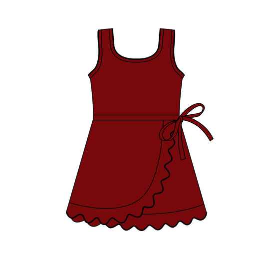 MOQ 5 PCS Preorder GSD3804 Dark Red Ruffle Yoga Dresses for Girls 202602