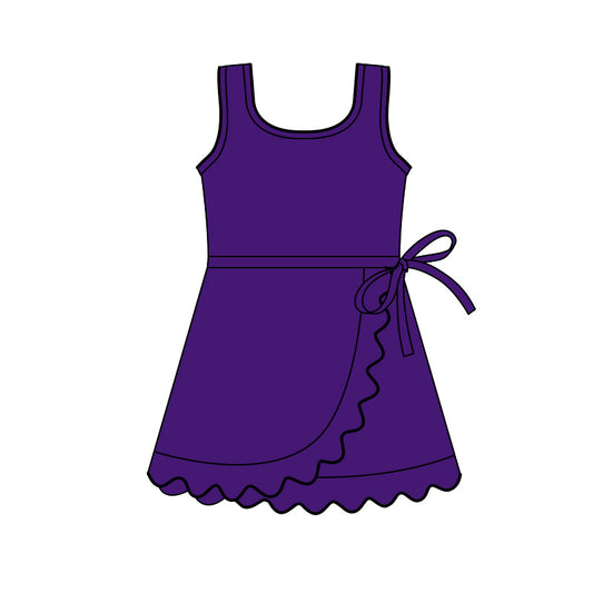 MOQ 5 PCS Preorder GSD3805 Purple Ruffle Yoga Dresses for Girls 202602