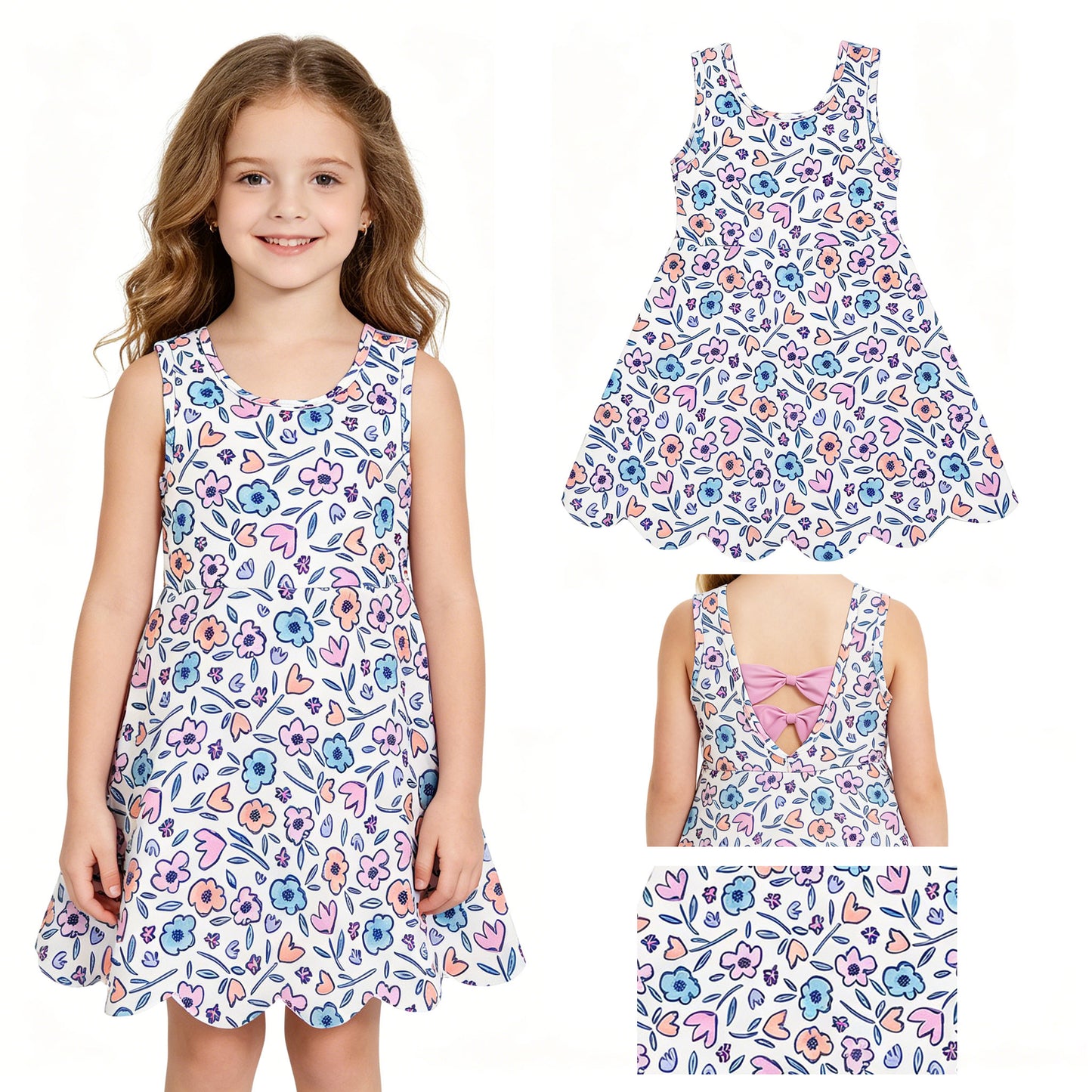 GSD3808 Flower Pink Bows Ruffle Sleeveless Yoga Dresses for Girls 202605 RTS