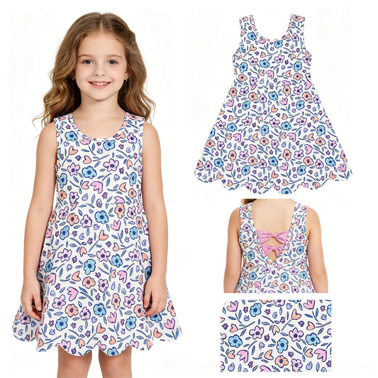 GSD3808 Flower Pink Bows Ruffle Sleeveless Yoga Dresses for Girls 202605 RTS