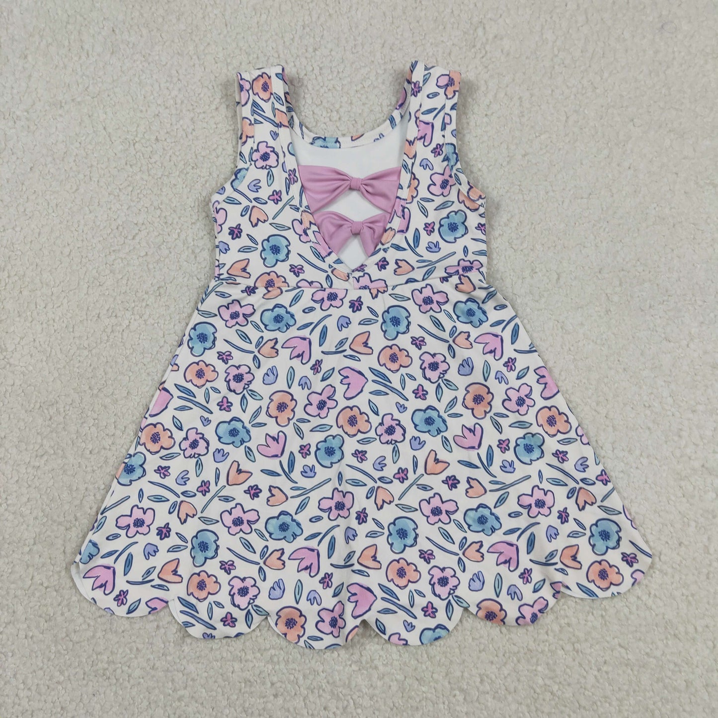 GSD3808 Flower Pink Bows Ruffle Sleeveless Yoga Dresses for Girls 202605 RTS