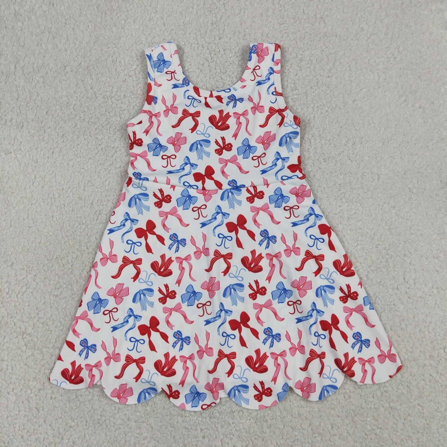 GSD3809 4th of July Red Blue Star Bows Ruffle Sleeveless Yoga Dresses for Girls 202605 RTS