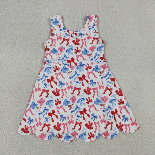 GSD3809 4th of July Red Blue Star Bows Ruffle Sleeveless Yoga Dresses for Girls 202605 RTS