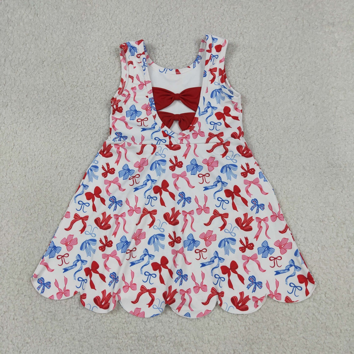 GSD3809 4th of July Red Blue Star Bows Ruffle Sleeveless Yoga Dresses for Girls 202605 RTS