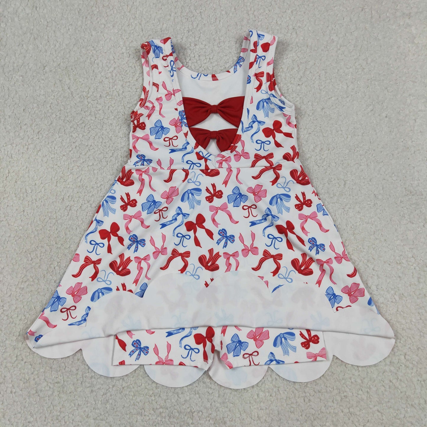 GSD3809 4th of July Red Blue Star Bows Ruffle Sleeveless Yoga Dresses for Girls 202605 RTS