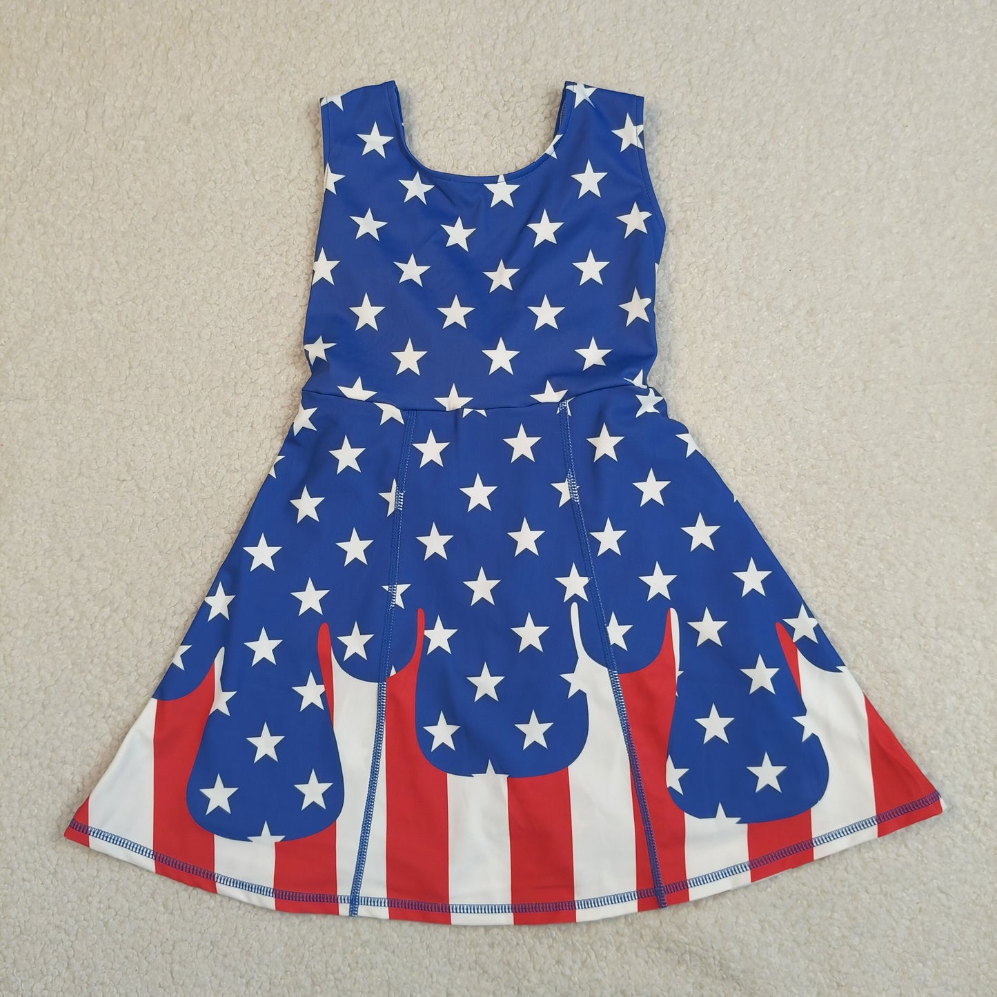 GSD3813 4th of July Star Stripe Blue Yoga Dresses for Girls 202604 RTS