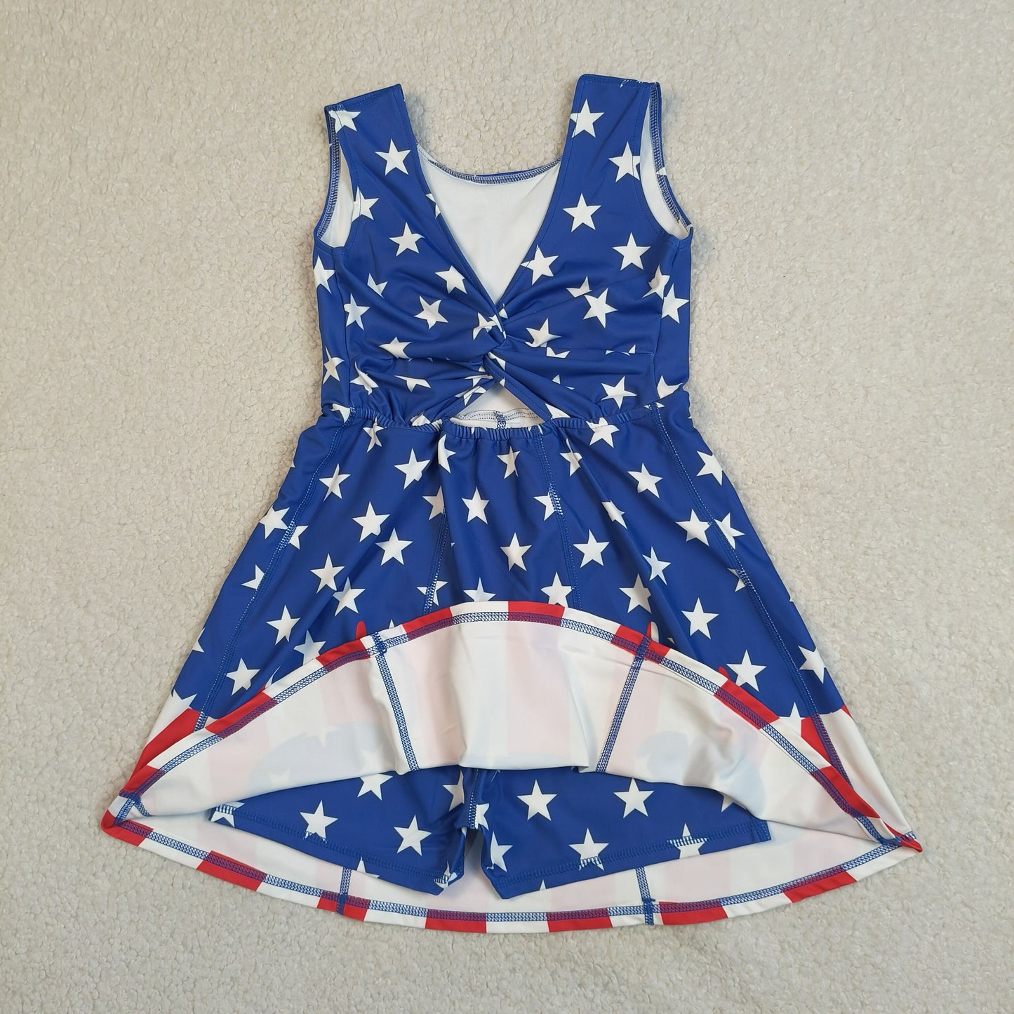 GSD3813 4th of July Star Stripe Blue Yoga Dresses for Girls 202604 RTS