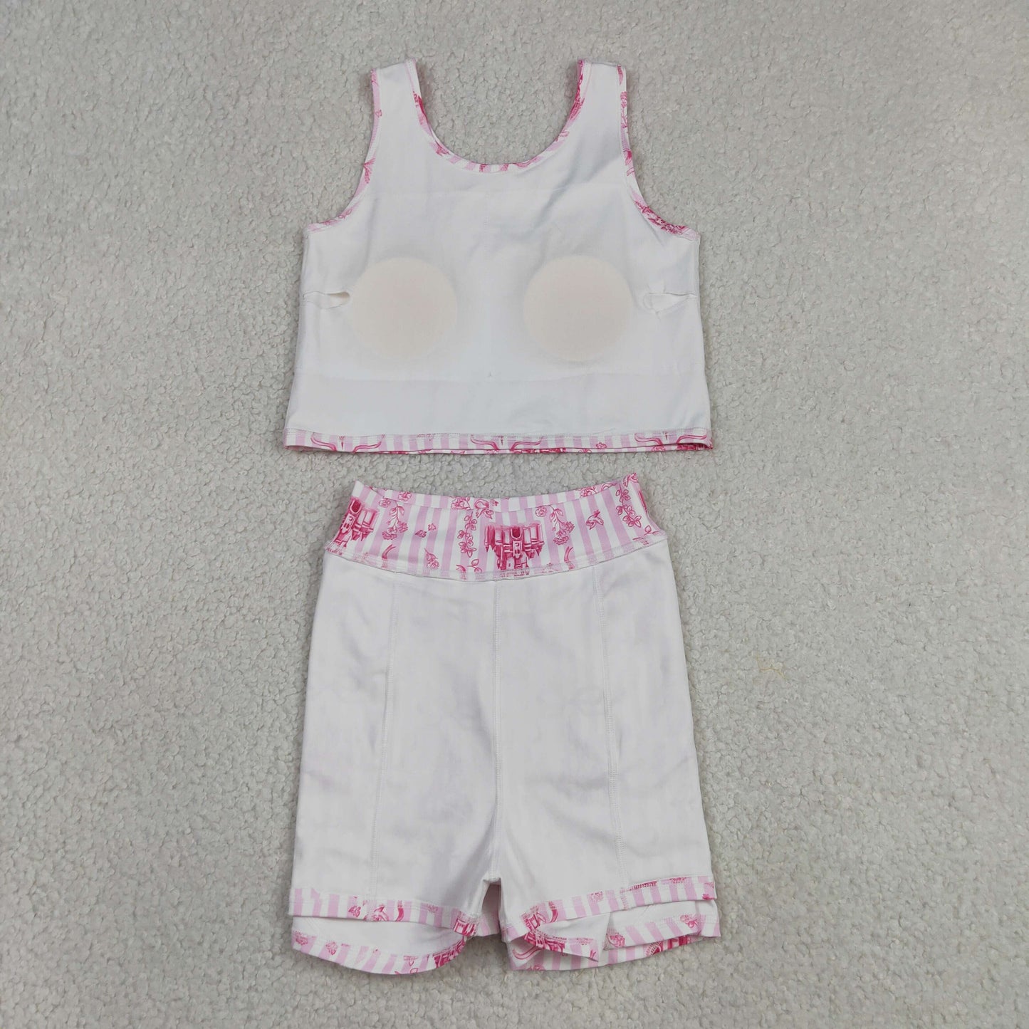 GSD3814 Bows Stripe Princess Castle Pink Sleeveless Top with Skirts for Girls Yoga Sets 202605 RTS