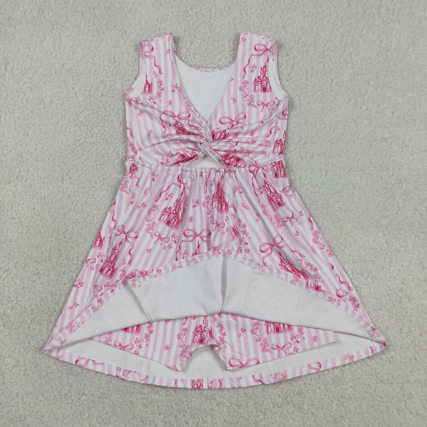 GSD3815 Bows Stripe Princess Castle Pink Yoga Dresses for Girls 202604 RTS
