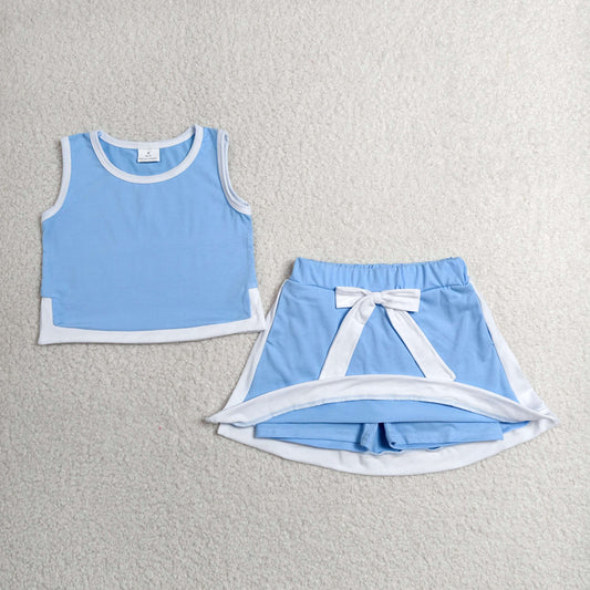 GSD3828 Cotton Blue White Sleeveless with Skirts for Girls Sets 202606 RTS