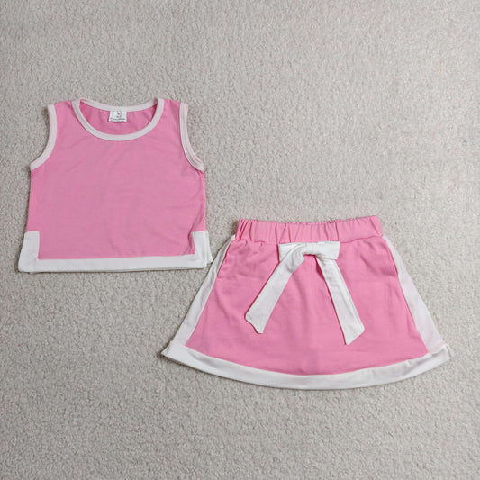 GSD3829 Cotton Pink White Sleeveless with Skirts for Girls Sets 202606 RTS