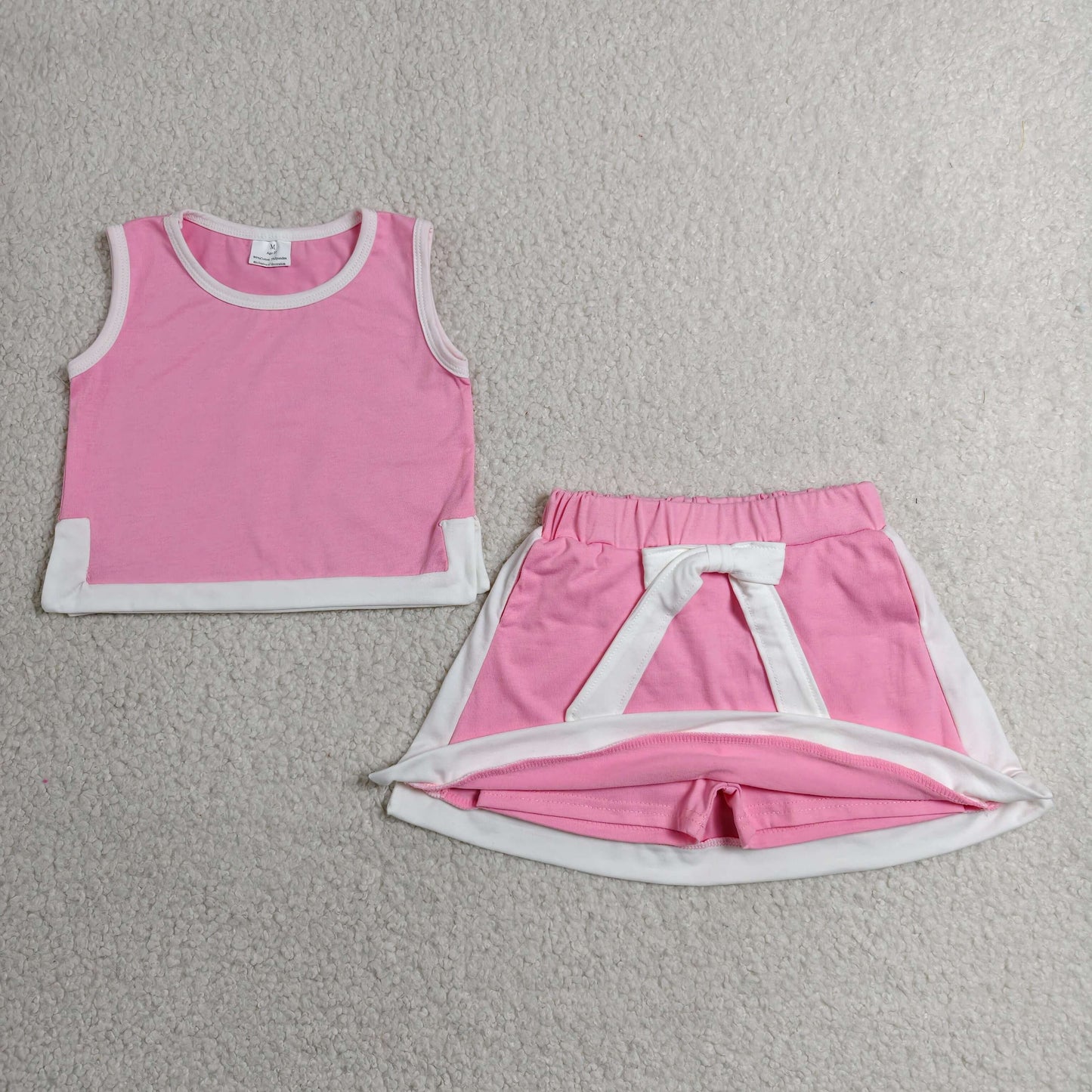 GSD3829 Cotton Pink White Sleeveless with Skirts for Girls Sets 202606 RTS