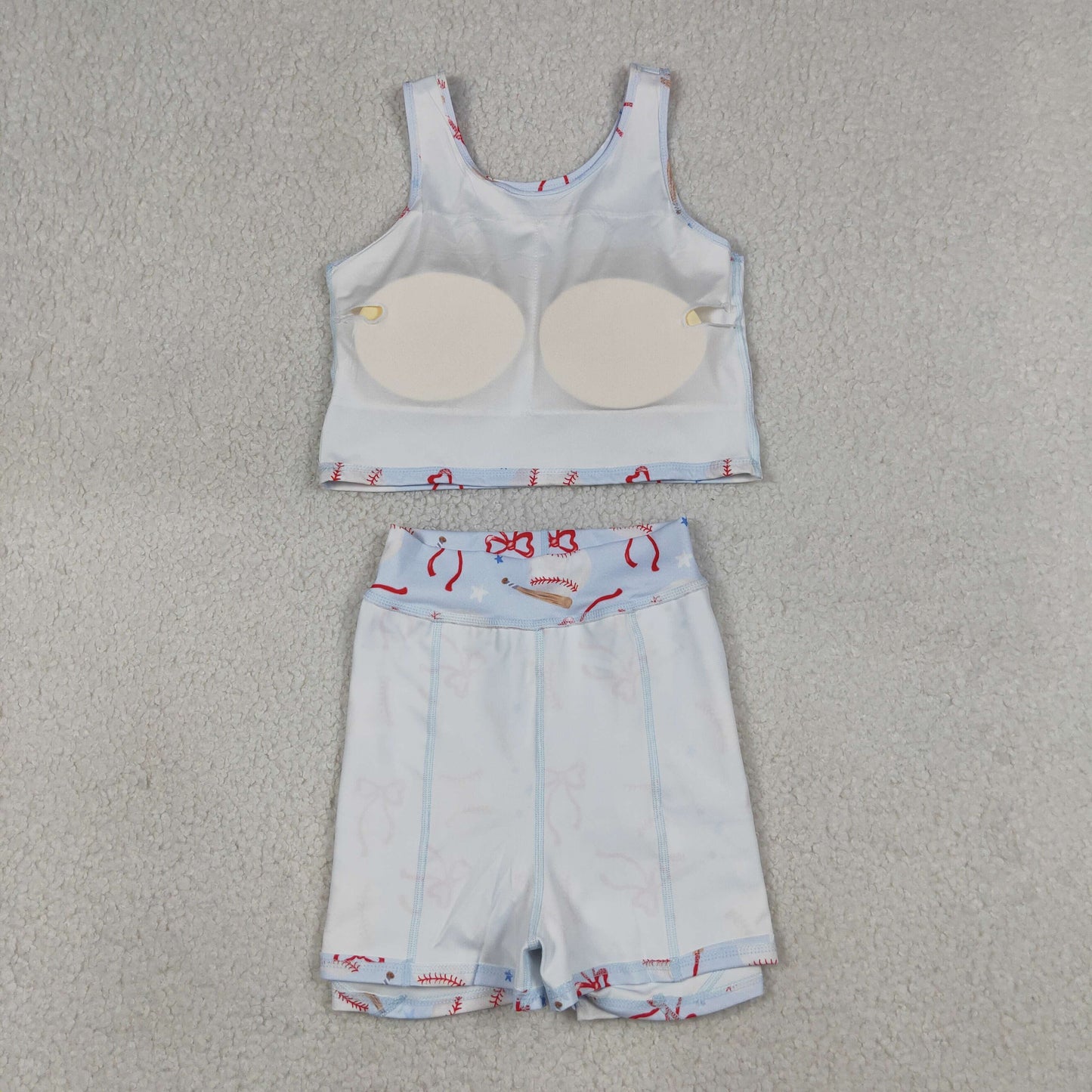 GSD3835 Baseball Star Bows Light Blue Sleeveless Top with Skirts for Girls Yoga Sets 202604 RTS