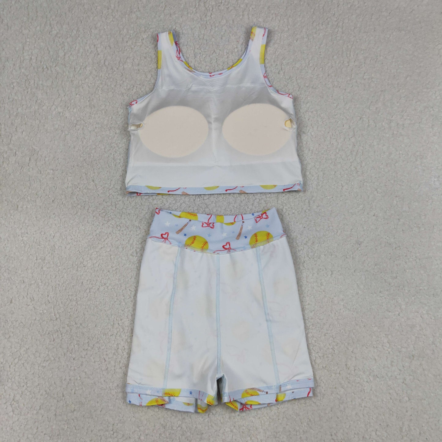 GSD3836 Softball Star Bows Light Blue Sleeveless Top with Skirts for Girls Yoga Sets 202604 RTS