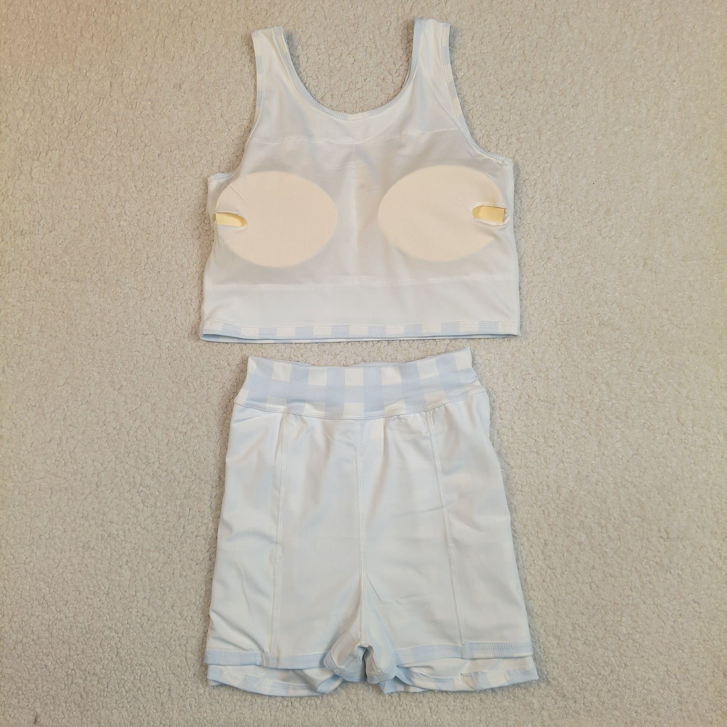 GSD3839 Light Blue White Plaid Sleeveless Top with Skirts for Girls Yoga Sets 202604 RTS