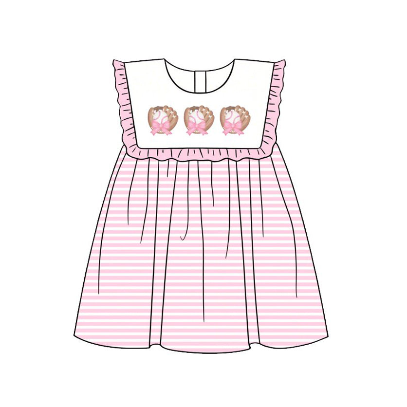 MOQ 5 PCS Preorder GSD3840 Baseball Gloves Pink Plaid Ruffle Sleeveless Dresses for Girls 202602