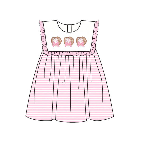 MOQ 5 PCS Preorder GSD3840 Baseball Gloves Pink Plaid Ruffle Sleeveless Dresses for Girls 202602