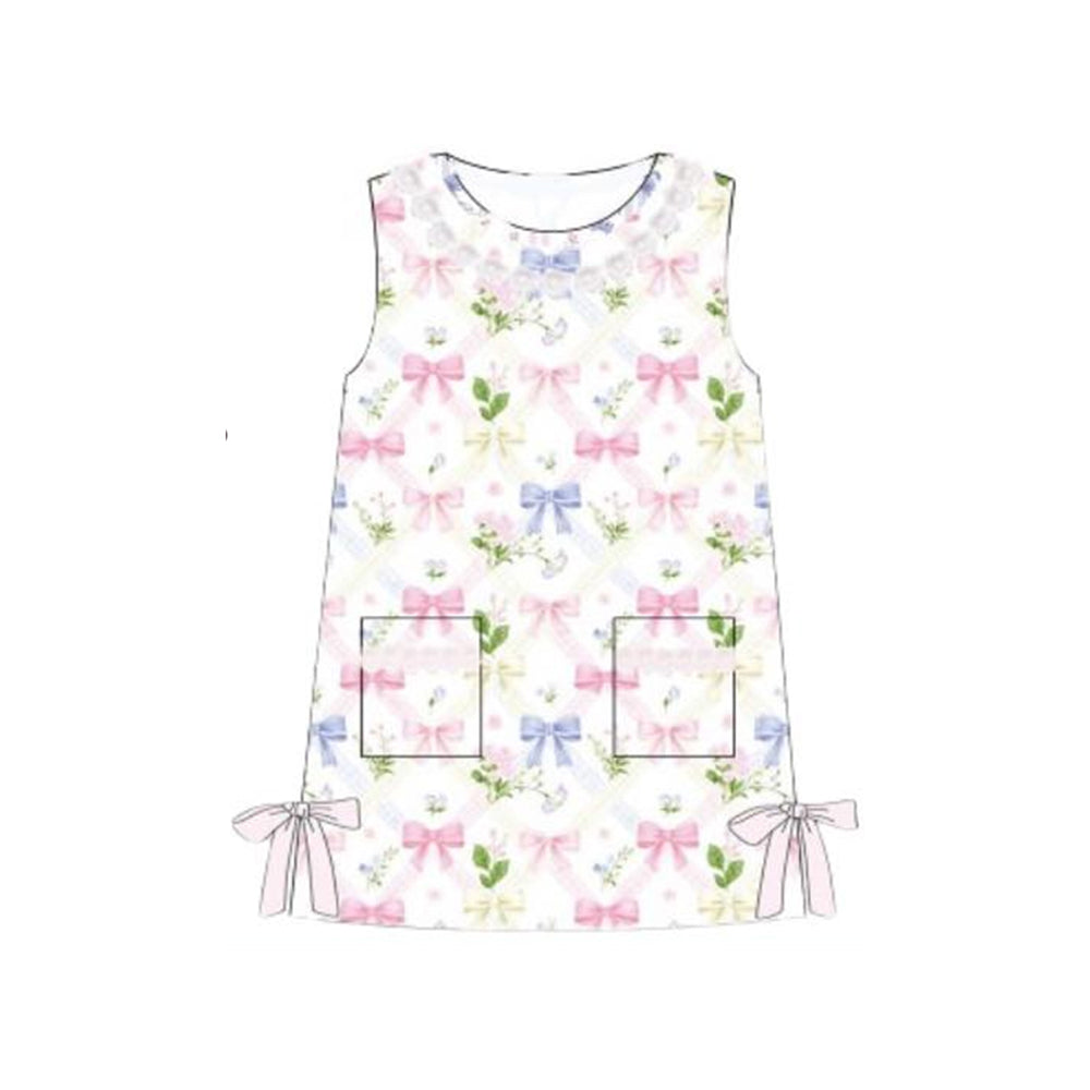 MOQ 5 PCS Preorder GSD3845 Flower Bows Pocket Sleeveless Dresses for Girls 202603