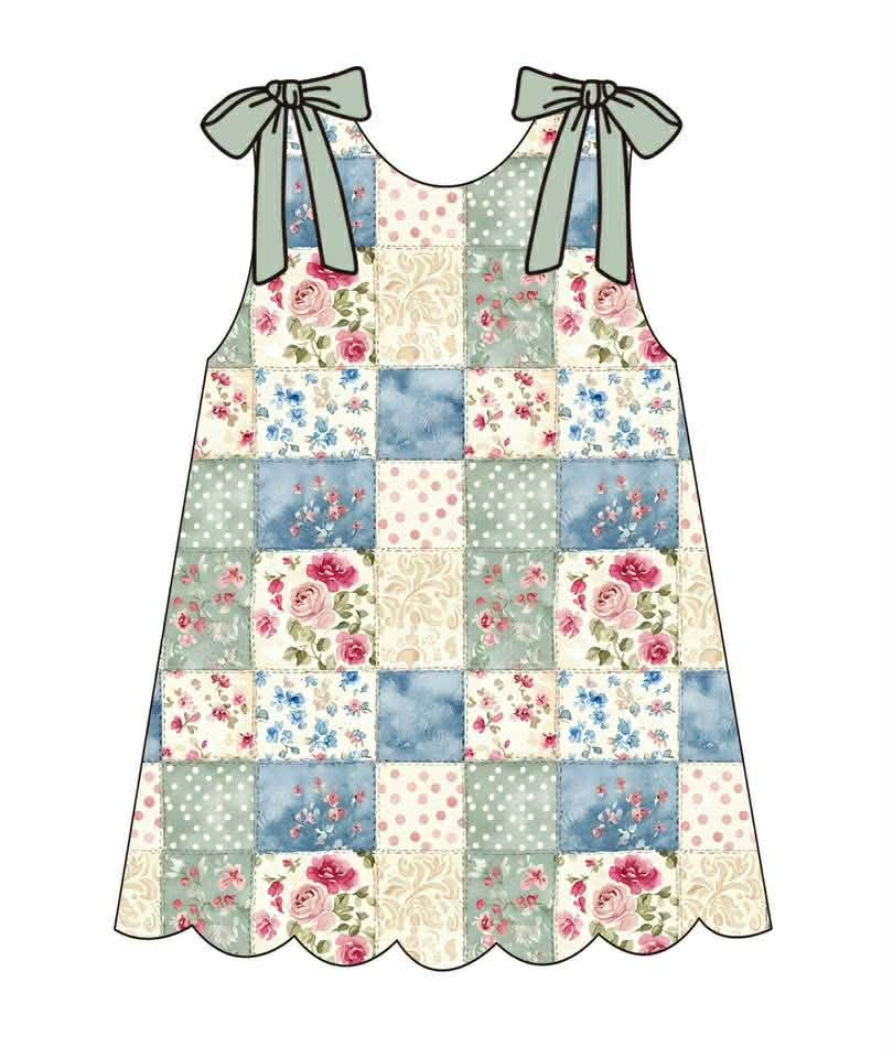 MOQ 5 PCS Preorder GSD3850 Flower Dots Plaid Pea Green Sleeveless Dresses for Girls 202603