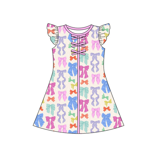 MOQ 5 PCS Preorder GSD3851 Colored Bows Flying Sleeve Dresses for Girls 202603